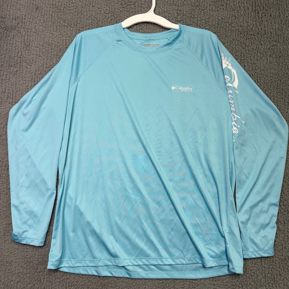 Columbia PFG Women's 1X/1TF Omni-Shade Sun Protection Long Sleeve Top Aqua Blue